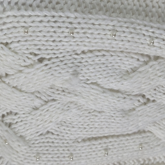Marled Reunited Clothing Cream Pullover Crew Neck Cable Knit Beaded Swea… - Picture 4 of 16